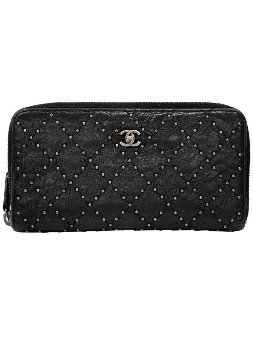 Chanel Wallet Quilted Leather Black Silver